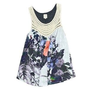Anthropologie One September Tank Top Crochet Floral Purple Blue Size Small Fairy